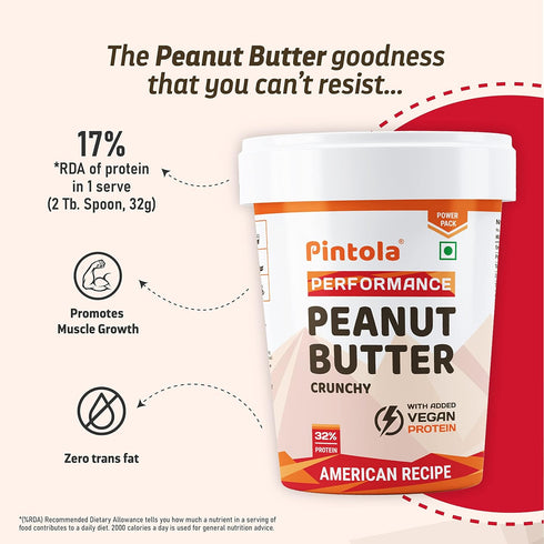 510g 32% Pintola American Recipe Performance Series Peanut Butter (Crunchy) - | Vegan Protein | Protein | High Protein