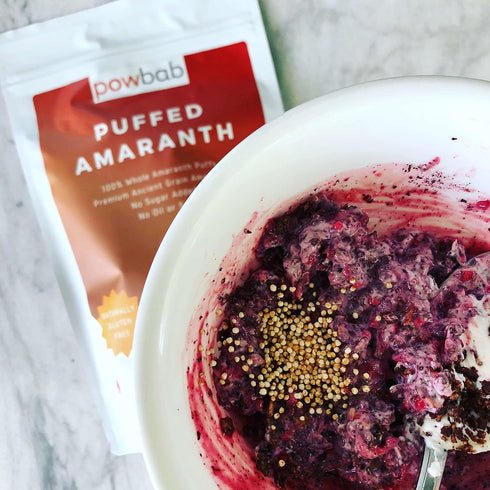 100% (5 oz) powbab Puffed Amaranth - Organic Amaranth Popped in USA Whole Puffs. Good Protein Source, No Oil or Salt