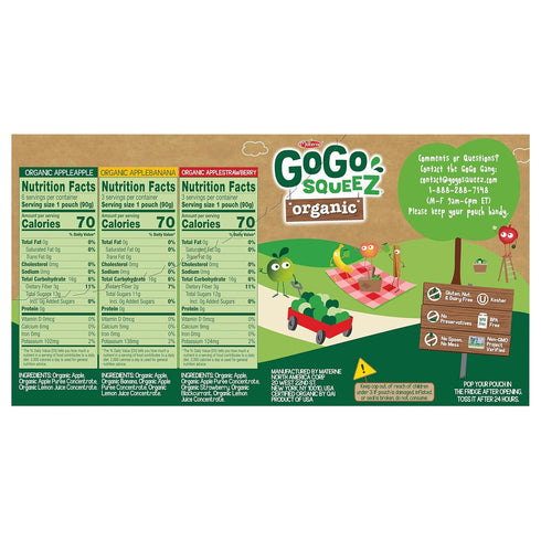 Pack, 3.2 oz (Pack 12), GoGo squeeZ Organic Applesauce and Fruit Puree, Variety Apple, Strawberry & Banana