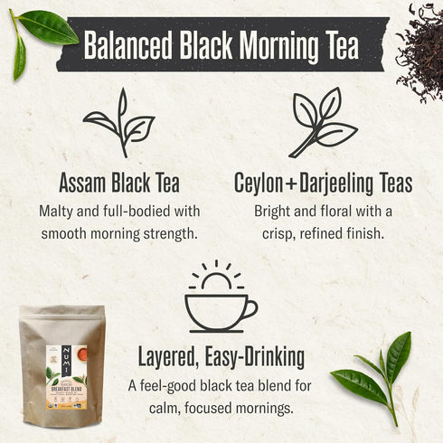 16 oz 200 Numi Organic Breakfast Blend Tea, Loose Leaf Black Tea, Bulk Pouch, Organic Loose Leaf Tea Brews Cups