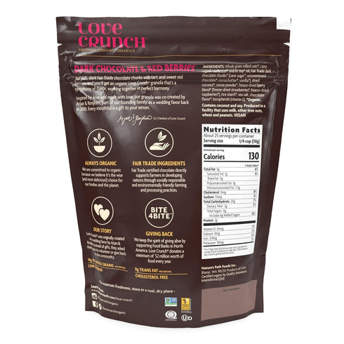 26.4 oz (Pack 1), Love Crunch Organic Dark Chocolate & Red Berries Granola, of Vegan, Non-GMO, Fair Trade, by Nature's