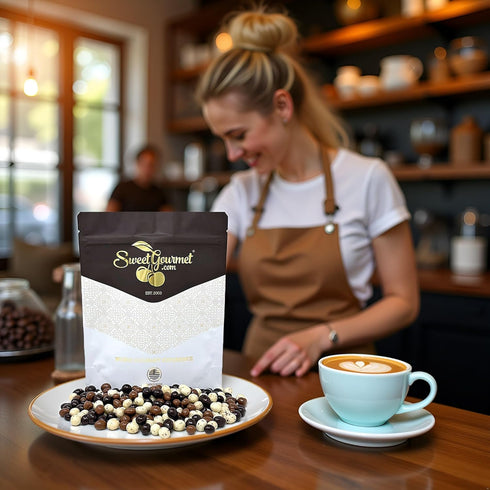 1 SweetGourmet Chocolate Covered Espresso Beans Blend | White Milk Dark Chocolate | Pound