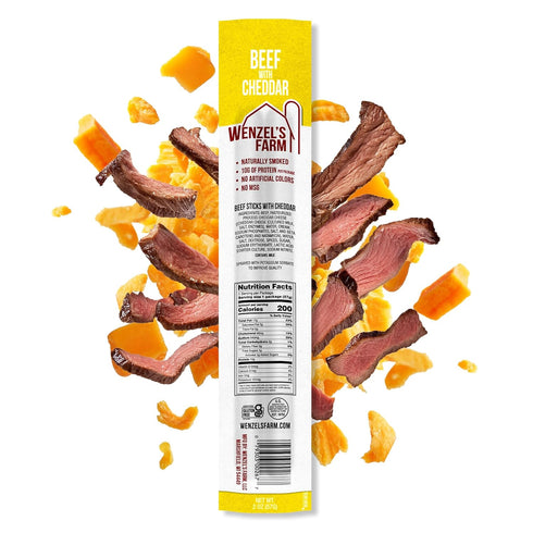 32 (16 packs 2) Wenzels Farm Beef with Cheddar Sticks Snack Sticks Flavorful, Naturally Smoked High Protein, Low Carb
