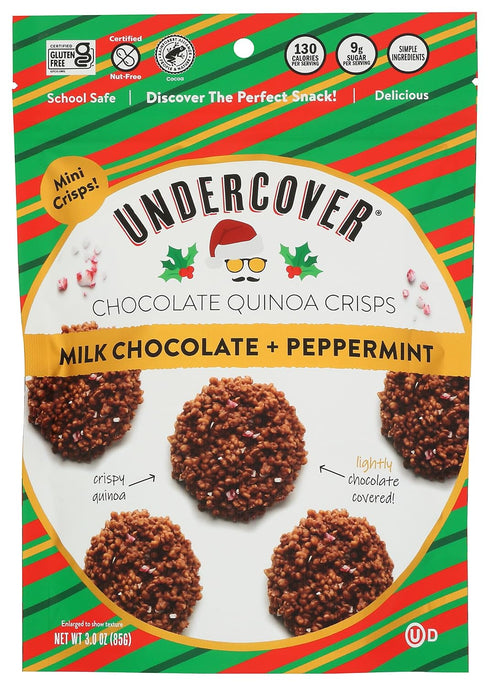 Undercover Chocolate Co, Milk Chocolate Peppermint Quinoa Crisps, 3 Ounce