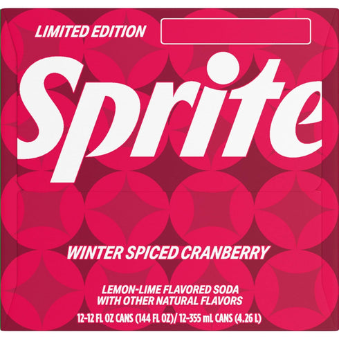 12 oz, 12 Pack Sprite Winter Spiced Cranberry, Lemon-Lime and Cranberry Flavored Soda Pop Soft Drink, fl