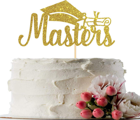 Congrats Masters Cake Topper - Gold Glitter Graduation Decoration for College Graduation Party