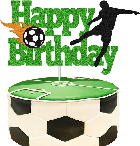 Soccer Cake Topper, Happy Birthday Sign, Football Player Cake Decorations for Sport Theme Birthday Party Supplies