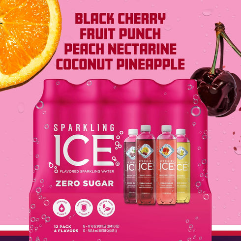 Pack, 17 oz, 12 count Sparkling Ice Pink Variety Flavored Sparkling Water, Zero Sugar, and Vitamins and Antioxidants
