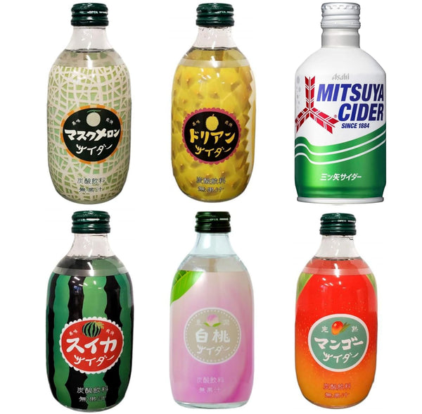 PARSIC Tomomasu Japanese Soda Cider Soft Drink, 10.14Fl oz Each (Pine, Durian, Mango,