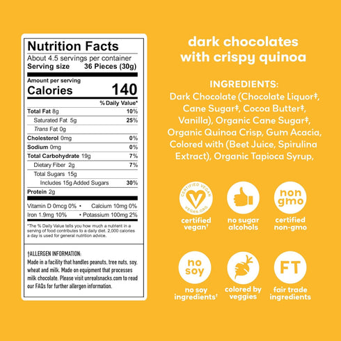 Unreal Candy Coated Chocolate Crispy Quinoa Gems, 5 Ounce Bag