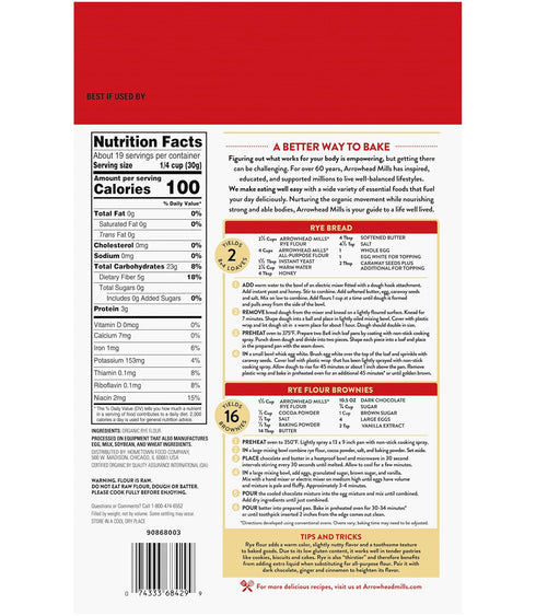 20 (Pack 6) Arrowhead Mills Organic Rye Flour, Ounce