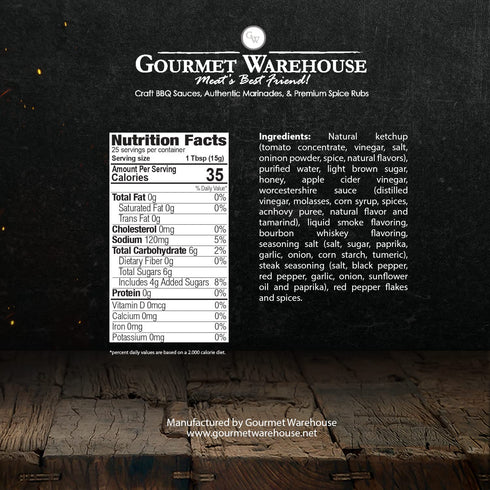 16 ozs, 2 Pack Gourmet Warehouse BBQ Sauces, Fl (Bourbon Barrel)