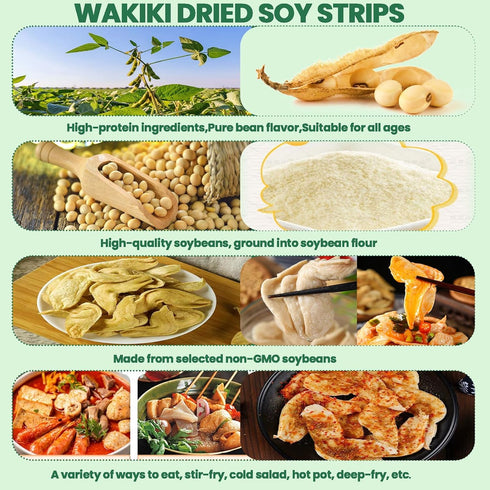 Chunks,500G (17.63oz) WAKIKI Dried Soy Strips,Soy Beans Strips Soy Chunks For Hot pot,Chinese Soybeans Strips Soy High