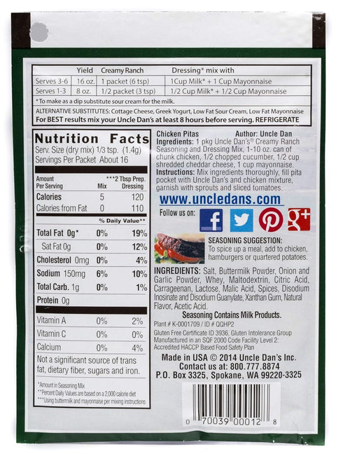 Uncle Dan’s Creamy Ranch Singles Packet – 0.75oz (Pack of 1)