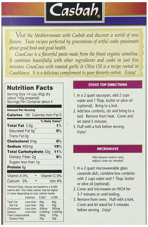 CASBAH 7oz (2 Pack) COUSCOUS ROASTED GARLIC & OLIVE OIL