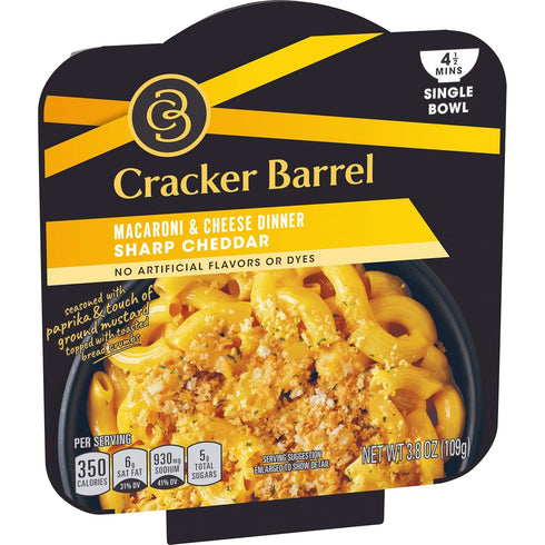 (6 Pack, 3.8 oz Cracker Barrel Sharp Cheddar Macaroni & Cheese Single Bowl Dinner ct Trays)