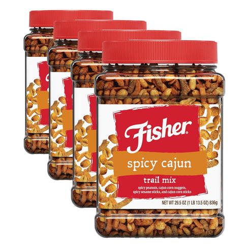 Fisher Snack Spicy Cajun Trail Mix, 29.5 oz (Pack of 4), Resealable