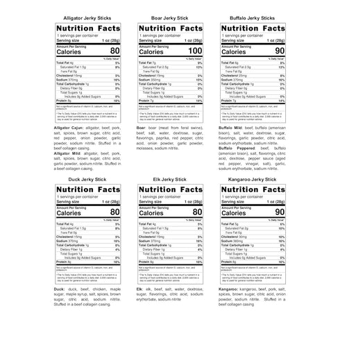 Buffalo Bob's Pack (14 Wild Game Meat Exotic Snack Sticks Variety Items)