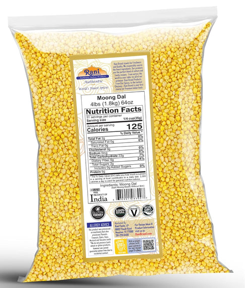 64oz (4lbs) 1.81kg Rani Moong Dal (Split Mung Beans Without Skin) Lentils Indian Bulk ~ All Natural | Gluten Friendly |