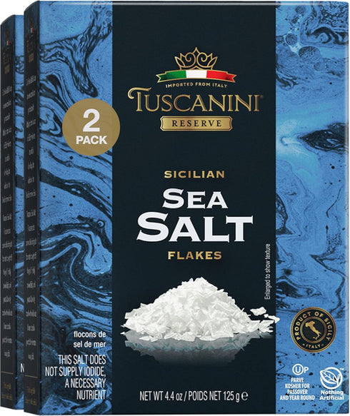 Tuscanini Italian Sea Salt Flakes, 4.4oz (2 Pack) | Flaky Sea Salt for Cooking & Baking, Kosher Gourmet Finishing Salt