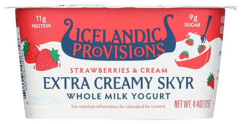 Icelandic Provisions, Yogurt Skyr Extra Creamy Strawberries Cream, 4.4 Ounce