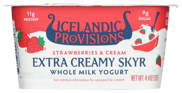 Icelandic Provisions, Yogurt Skyr Extra Creamy Strawberries Cream, 4.4 Ounce