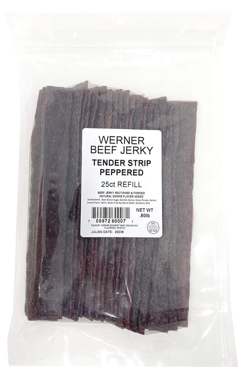 Werner Tender Strips Peppered Beef Jerky - Pack of 25 Jerky Strips