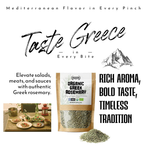 3.52oz APSOGO Organic Dried Rosemary Leaves - Resealable Pouch - Premium Greek Whole Leaves, Rich Aroma & Green Color