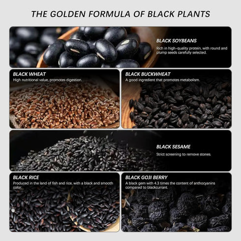 BAYUEDEGUA 200g/7.05oz 10 -Black soybean milk powder Black soybeans+Black quinoa+Black sesame+Black rice+Black fruit