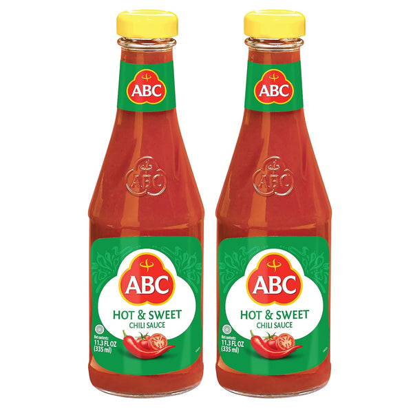 ABC Hot Sweet Chili Sauce, Spicy Hot Sauce, Sambal Chili, Dipping BBQ, 11.3oz / 335ml, Pack of 2