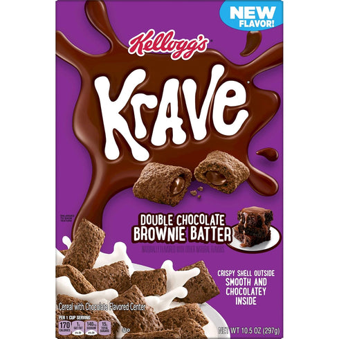 10.5oz Krave Cold Breakfast Cereal, Chocolate Cereal, Kids Snacks, Double Chocolate Brownie Batter, Box