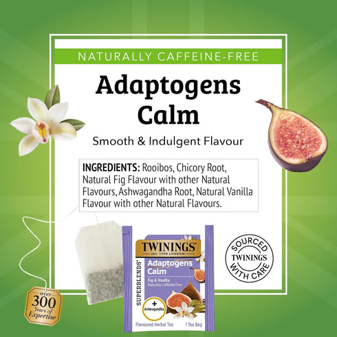 18 (Pack 1), Twinings Superblends Adaptogens Calm with Ashwagandha Fig & Vanilla Flavoured Herbal Tea Caffeine-Free