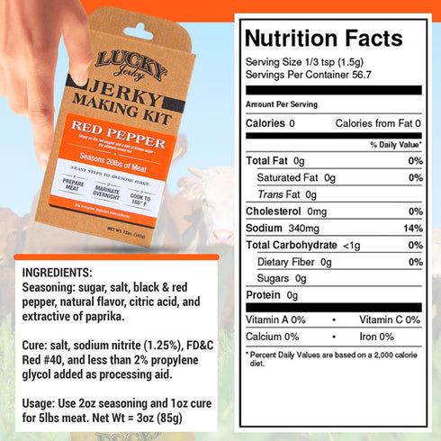 Lucky Jerky Red Pepper DIY Jerky Seasoning Kits - Seasons 20 lbs of Meat