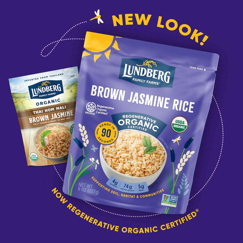 90 8 Oz Lundberg Brown Jasmine Rice, Ready in Seconds RegenerativeOrganic Certified Long Grain Brown Rice