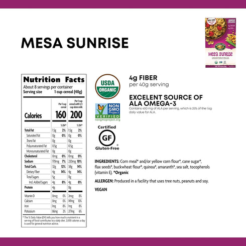 10.6 (Pack 6), 4g Nature's Path Organic Gluten Free Mesa Sunrise Flakes Cereal, Ounce of Non-GMO, Heart Healthy, High