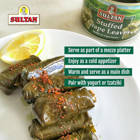 4.4lb Sultan Vegetarian Stuffed Grape Leaves Halal Mediterranean-Style Dolmas Hand-Rolled, Pre-Cooked Canned Food Rice