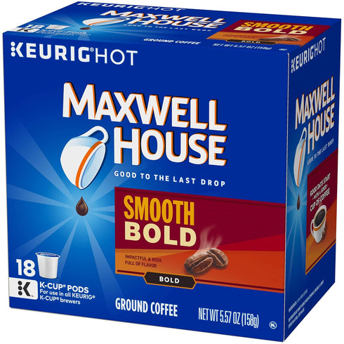 18 Count MAXWELL HOUSE Smooth Bold, K-CUP Pods Coffee