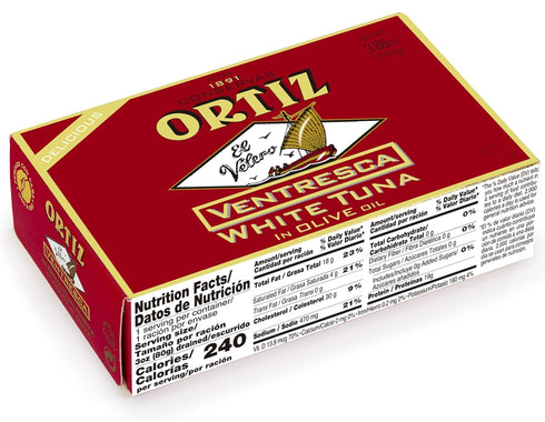 Ortiz Ventresca White Tuna Belly in Olive Oil, 3.88oz Can, Tender Buttery Fillets
