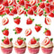 45PCS Edible Strawberry Cupcake Toppers Wafer Paper Starwberry Cake Decoration Sweet Berry