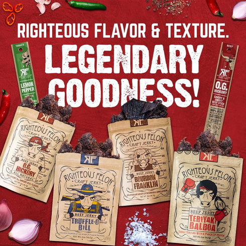 Pack Packs 6 Pack Righteous Felon Savory Beef Jerky Variety Gift - Great Gifts for Men | Gluten Free, High Protein