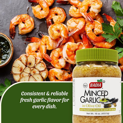 16 oz Badia Minced Garlic in Olive Oil, Fresh Minced Garlic, Bold Flavor for All Purpose Cooking, Gluten Free