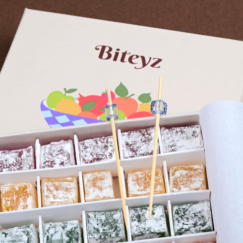 36 Biteyz Original Turkish Delight, Vegan Candy Gift Box - Assorted Gourmet Fruit Snacks with Lemon, Apple, Orange