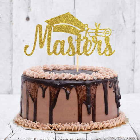 Congrats Masters Cake Topper - Gold Glitter Graduation Decoration for College Graduation Party