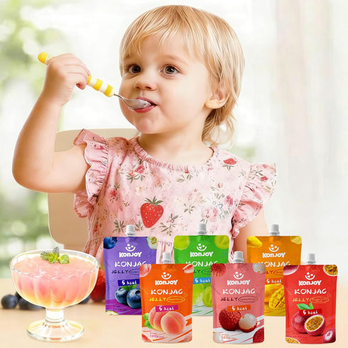 12 (5 KONJOY Konjac Jelly, Lychee Flavor Drinkable Jelly Squeeze Pouches Low Calorie kcal) Vegan Snack, Gluten-Free