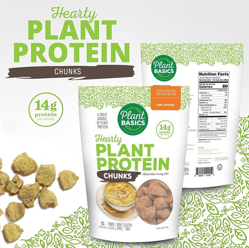 1 lb (Pack 2), Plant Basics - Hearty Plant Protein - Unflavored Chunks, of Non-GMO, Gluten Free, Low Fat, Low Sodium