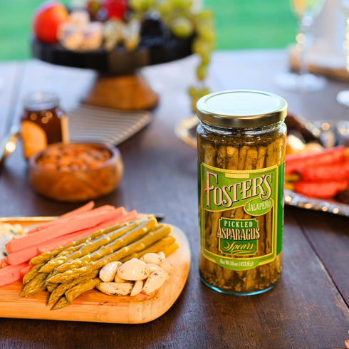 Pack, 16oz, 2 Pack, 40 Foster's Hot Pickled Asparagus Spears in a Jar, Spicy Variety Jalapeo and Red Pepper