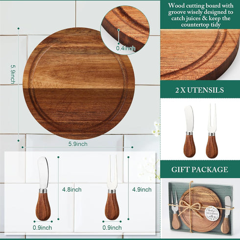 3 Sets Set Maxcheck Baby Shower Bridal Game Prizes for Winners Round Cheese Board Wood Mini Charcuterie Board
