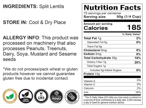 128oz (8lbs) 3.63kg Rani Masoor Dal (Indian Red Lentils) Split Gram Bulk ~ All Natural | Gluten Friendly | NON-GMO |