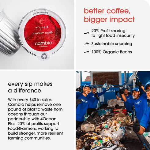 60 Count Cambio Roasters Colombian Medium Roast Organic Coffee Pods - The Only Organic Recyclable Aluminum Coffee Pods