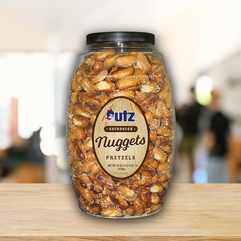 52 oz. Utz Sourdough Nuggets Pretzels Barrel, Bite-Size Pretzels with Classic Sourdough Flavor, Perfectly Salted